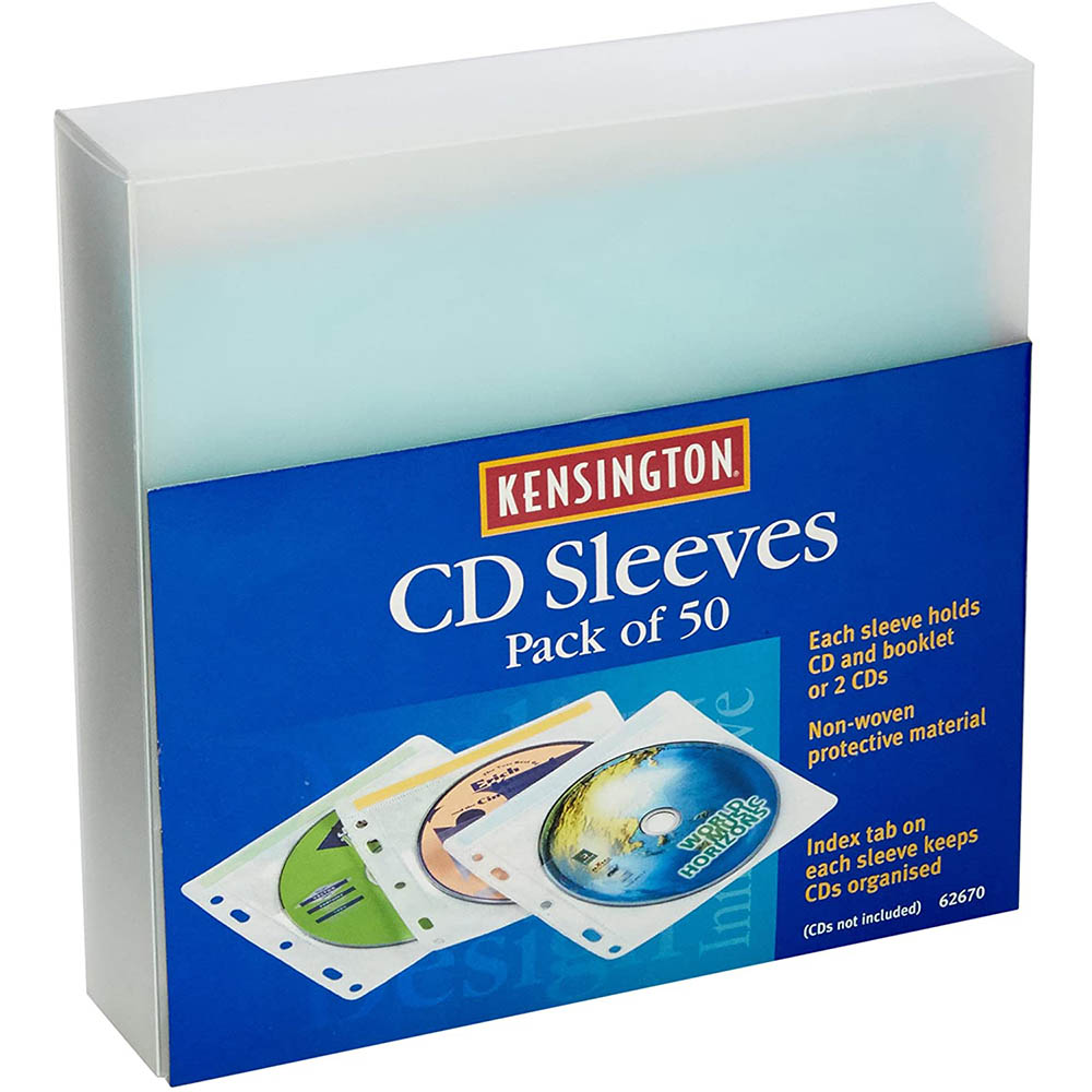 Image for KENSINGTON CD/DVD SLEEVES WHITE PACK 50 from Two Bays Office National