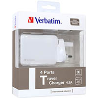 verbatim 4 usb port travel charger white