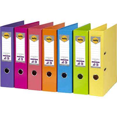 Image for MARBIG LINEN LEVER ARCH FILE PE 75MM A4 ASSORTED PACK 10 from Office National Kalgoorlie
