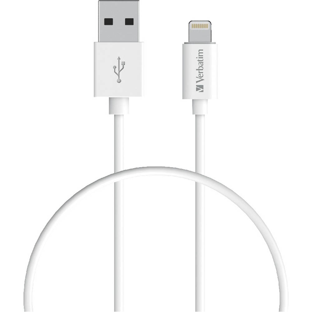 Image for VERBATIM CHARGE AND SYNC CABLE LIGHTNING TO USB-A 1M WHITE from Emerald Office Supplies Office National