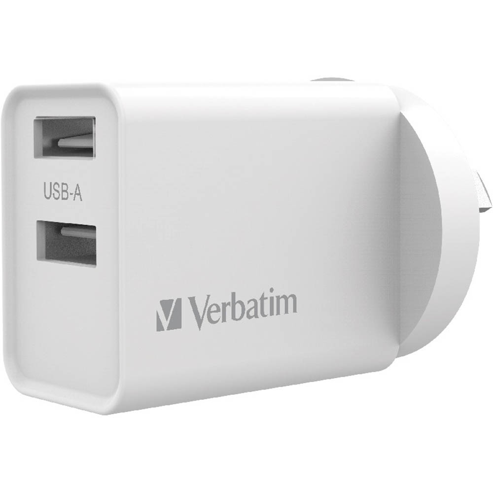 Image for VERBATIM USB CHARGER DUAL PORT USB-A 2.4A WHITE from Two Bays Office National