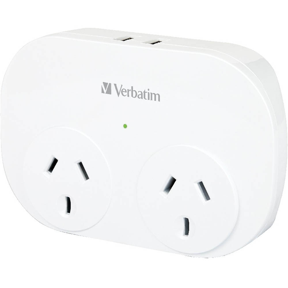 Image for VERBATIM DOUBLE POWER ADAPTER SURGE PROTECTED DUAL PORT USB-A 2.4A WHITE from Paul John Office National