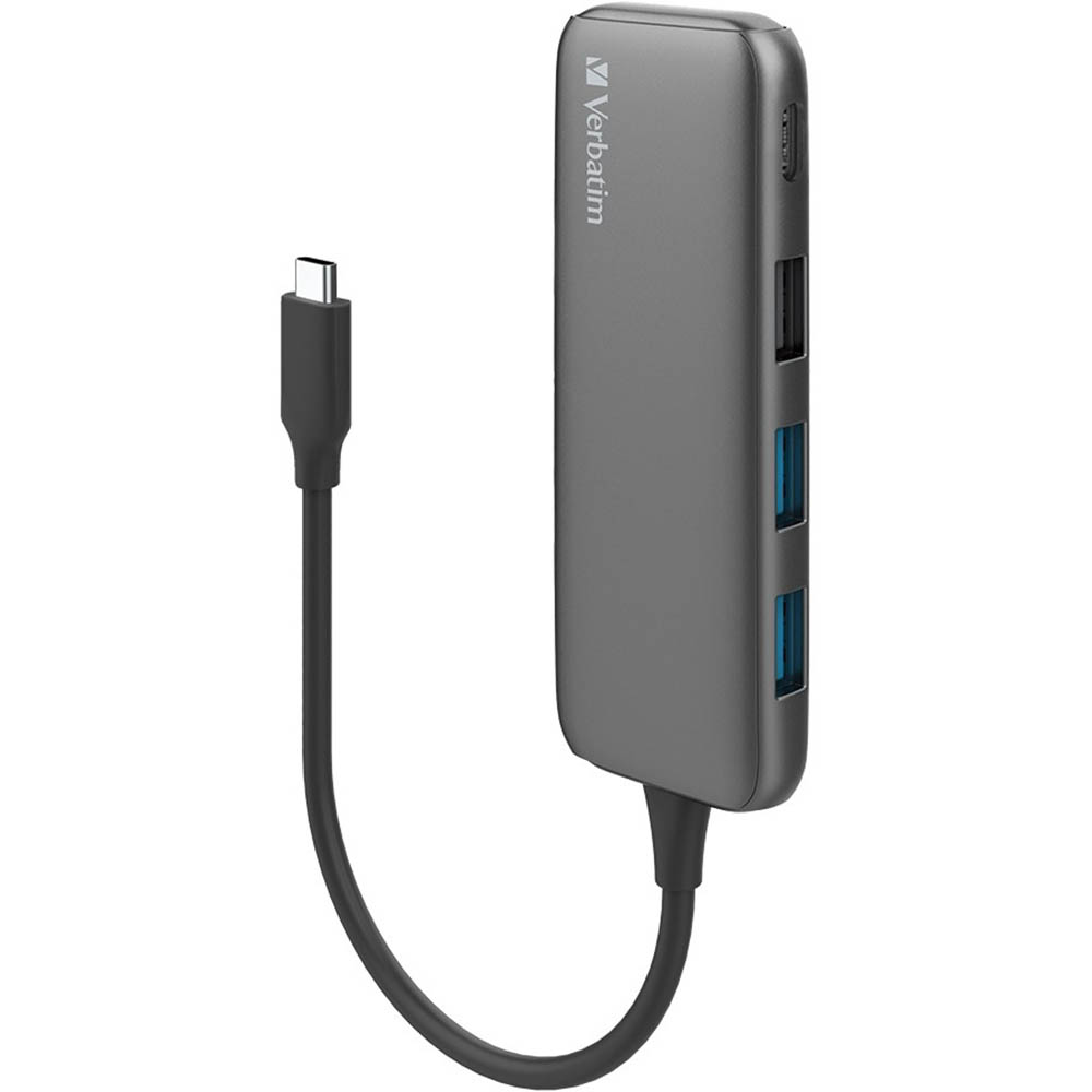 Image for VERBATIM 4-PORT HUB 1 X USB-C AND 3 X USB-A SPACE GREY from Office National
