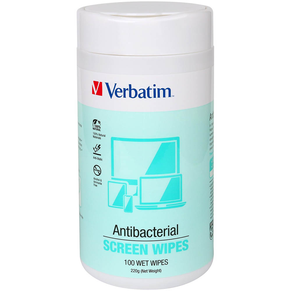 Image for VERBATIM ANTIBACTERIAL SCREEN WIPES TUB 100 from Ezi Office Supplies Gold Coast Office National