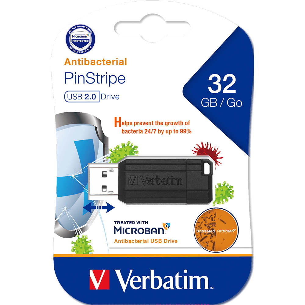 Image for VERBATIM MICROBAN STORE-N-GO PINSTRIPE USB FLASH DRIVE 2.0 32GB BLACK from Office National Perth CBD