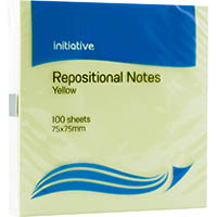 initiative repositional notes 75 x 75mm yellow pack 12