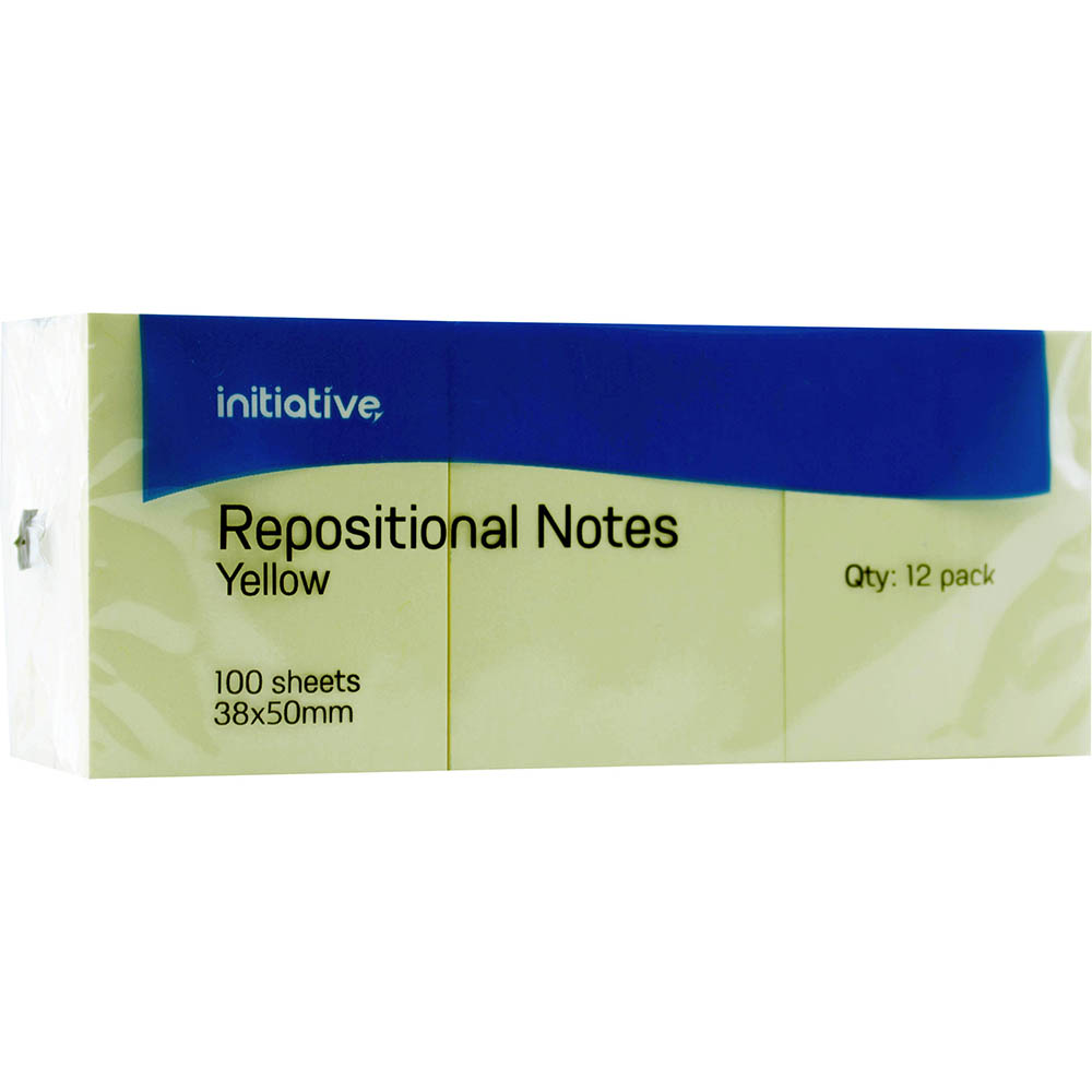Image for INITIATIVE REPOSITIONAL NOTES 38 X 50MM YELLOW PACK 12 from OFFICE NATIONAL CANNING VALE