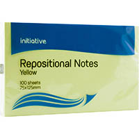 initiative repositional notes 75 x 125mm yellow pack 12