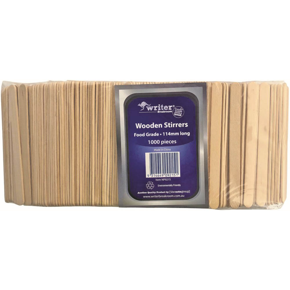 Image for WRITER BREAKROOM ECO WOODEN STIRRER 114MM NATURAL PACK 1000 from OFFICE NATIONAL CANNING VALE