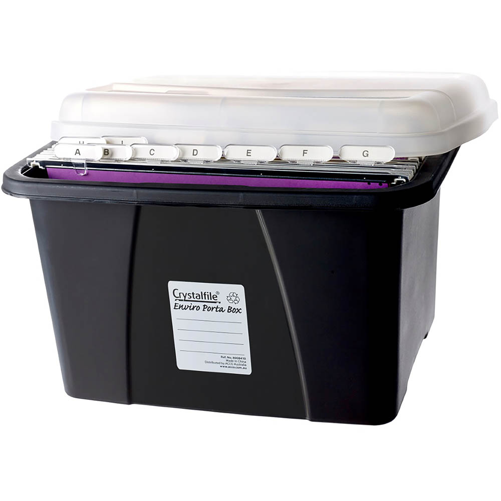 Image for CRYSTALFILE ENVIRO PORTA STORAGE BOX WITH FILES TABS AND INSERTS 32 LITRE BLACK/CLEAR from Copylink Office National