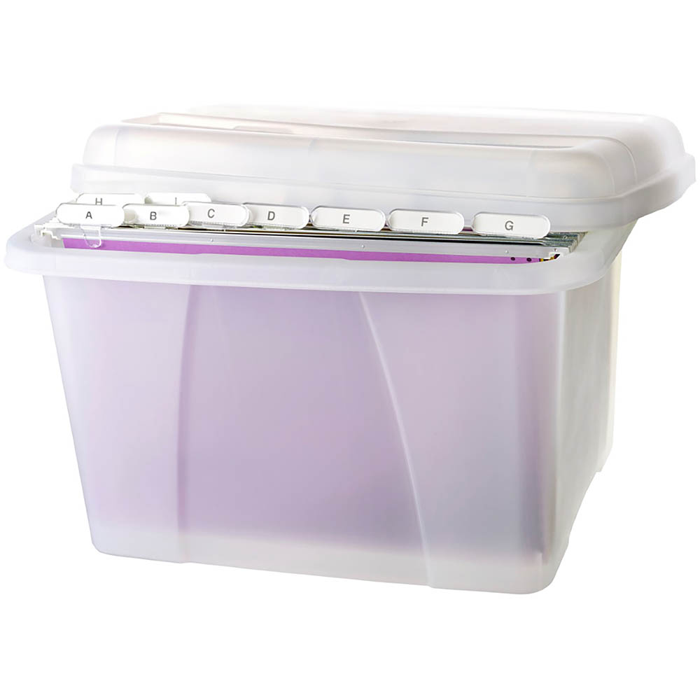 Image for CRYSTALFILE PORTA STORAGE BOX WITH FILES TABS AND INSERTS 32 LITRE CLEAR from Ezi Office National Tweed