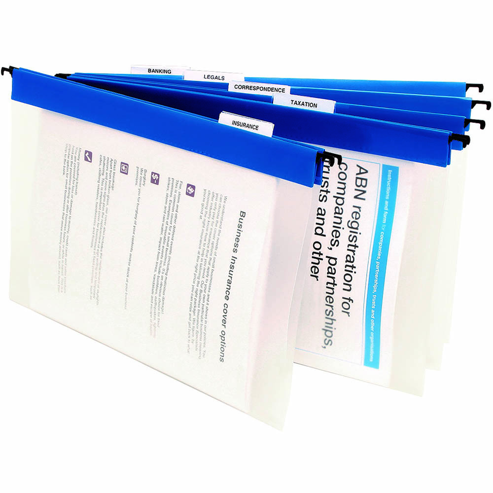 Image for MARBIG SUSPENSION FILES FOOLSCAP CLEAR/BLUE BOX 10 from Mackay Business Machines (MBM) Office National