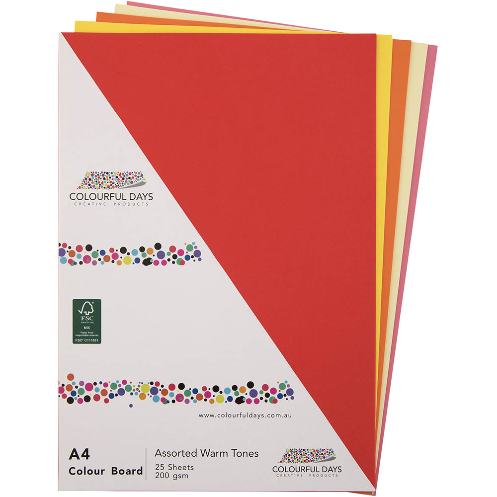 Image for COLOURFUL DAYS COLOURBOARD 200GSM A4 WARM ASSORTED COLOURS PACK 25 from SBA Office National - Darwin