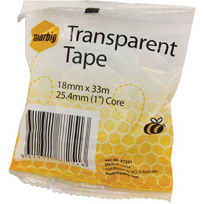 Image for MARBIG TRANSPARENT TAPE 18MM X 33M 25.4MM CORE from Connelly's Office National