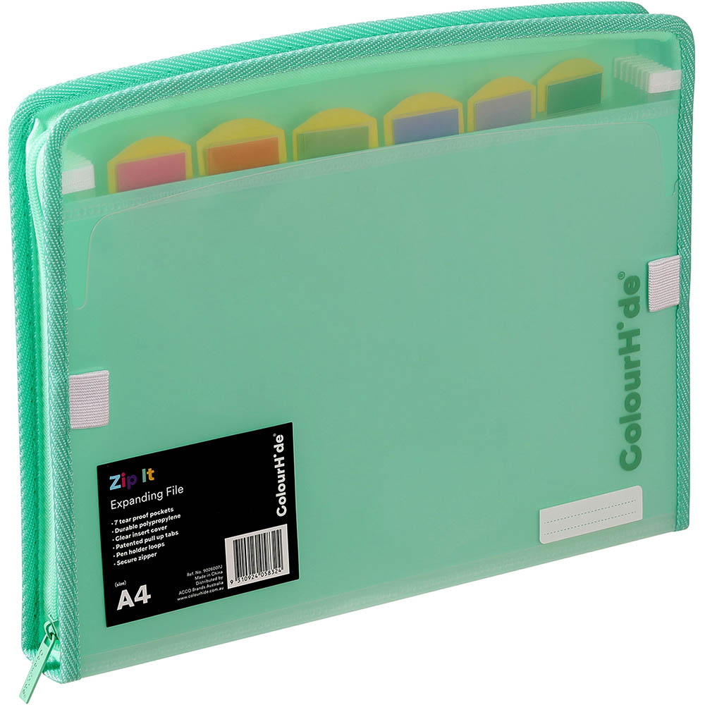 Image for COLOURHIDE ZIP IT EXPANDING FILE 7 POCKET PP A4 BISCAY GREEN from Discount Office National