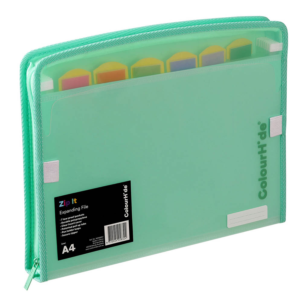 Image for COLOURHIDE  ZIP IT EXPANDING FILE A4 TEAL GREEN from Office National Kalgoorlie
