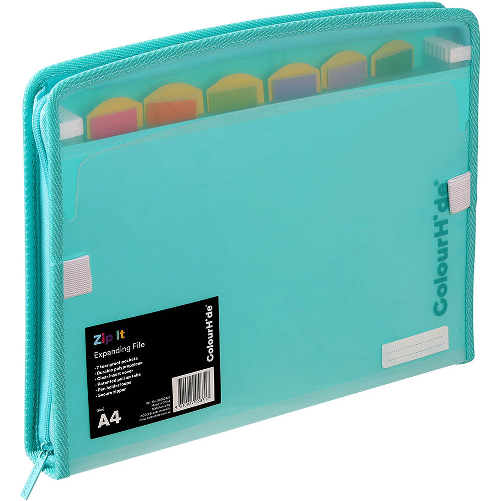 Image for COLOURHIDE ZIP IT EXPANDING FILE 7 POCKET PP A4 AQUA from Discount Office National