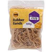 marbig rubber bands assorted 100g