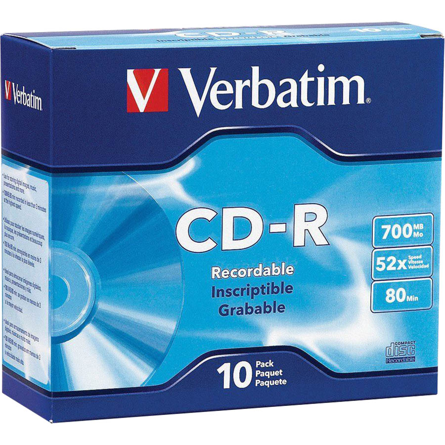Image for VERBATIM CD-R SLIM CASE 80MIN 52X PACK 10 from Two Bays Office National