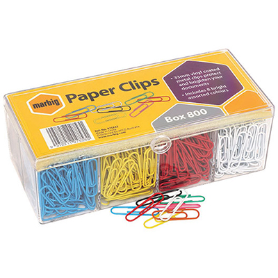 Image for MARBIG COLOURED PAPER CLIP LARGE 33MM ASSORTED BOX 800 from Copylink Office National