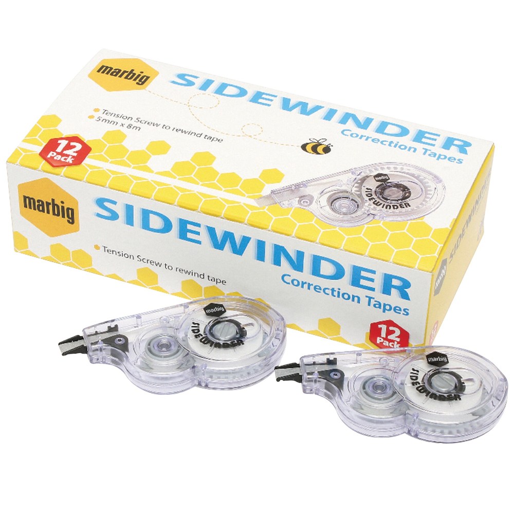 Image for MARBIG SIDEWINDER CORRECTION TAPE 5MM X 8M PACK 12 from PaperChase Office National