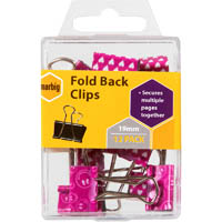 marbig foldback clip 19mm pink pack 12