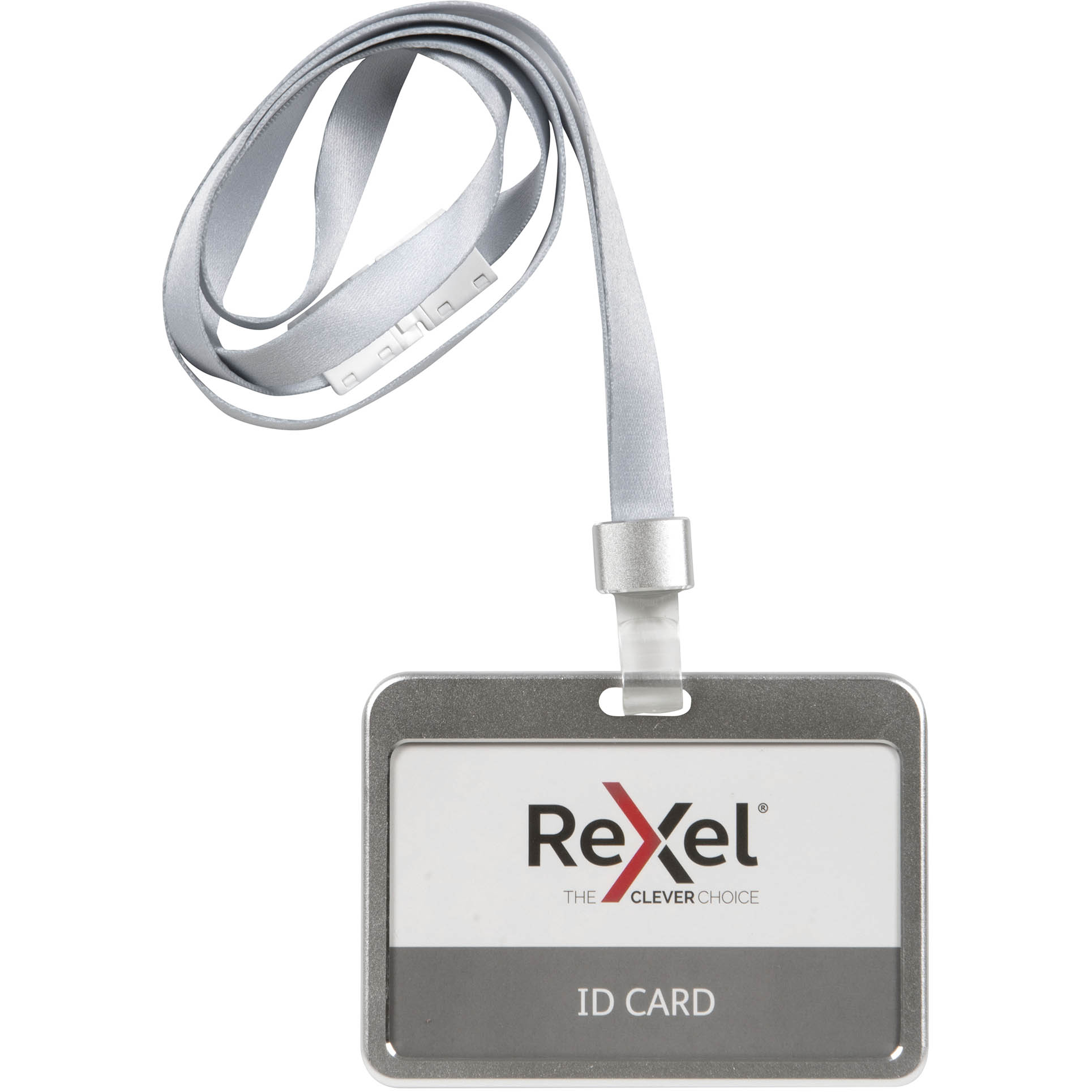 Image for REXEL ID CARD HOLDER WITH LANYARD LANDSCAPE ALUMINIUM SILVER from PaperChase Office National