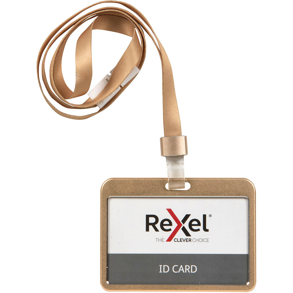 Image for REXEL ID CARD HOLDER WITH LANYARD LANDSCAPE ALUMINIUM ROSE GOLD from Office National Barossa