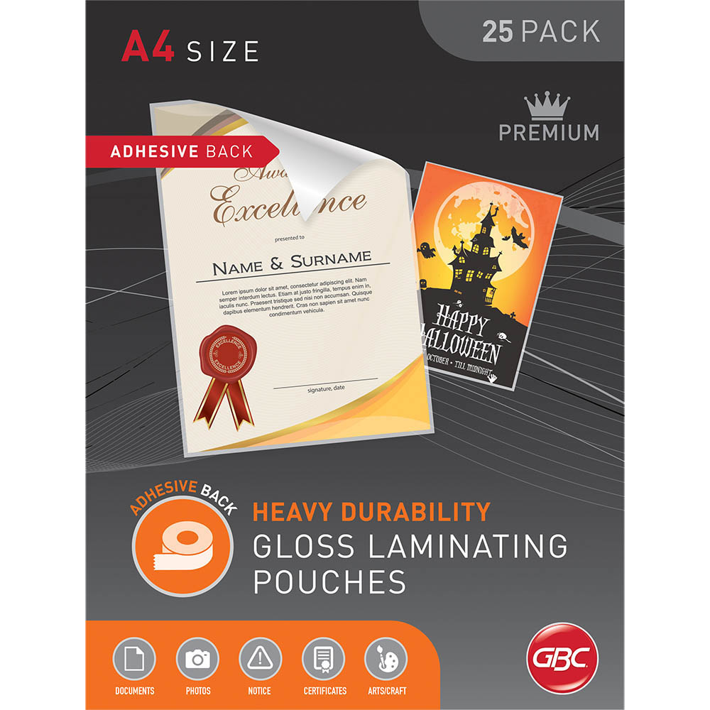 Image for GBC ADHESIVE LAMINATING POUCH 125 MICRON A4 CLEAR BOX 25 from Ezi Office Supplies Gold Coast Office National