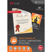 gbc adhesive laminating pouch 125 micron a5 clear box 25