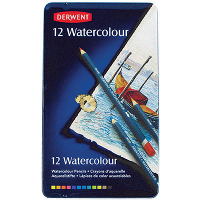 Image for DERWENT WATERCOLOUR PENCILS ASSORTED TIN 12 from Emerald Office Supplies Office National