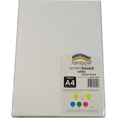 Image for RAINBOW SYSTEM BOARD 150GSM A4 WHITE PACK 100 from Pirie Office National