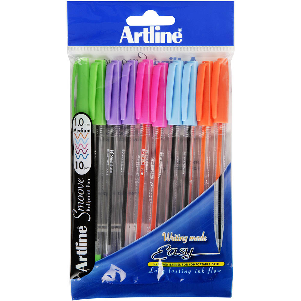 Image for ARTLINE SMOOVE BALLPOINT PEN MEDIUM 1.0MM BRIGHT ASSORTED PACK 10 from Connelly's Office National