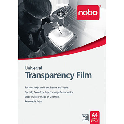 Image for NOBO UNIVERSAL OHP TRANSPARENCY FILM 100 MICRON A4 BOX 25 from Officebarn Office National
