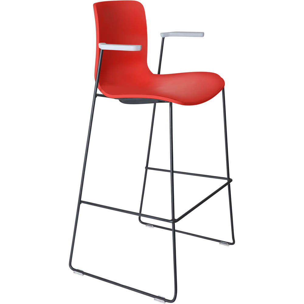 dal acti bar stool sled base high 760mm arms light grey arm-pads and black powdercoat frame polyprop shell