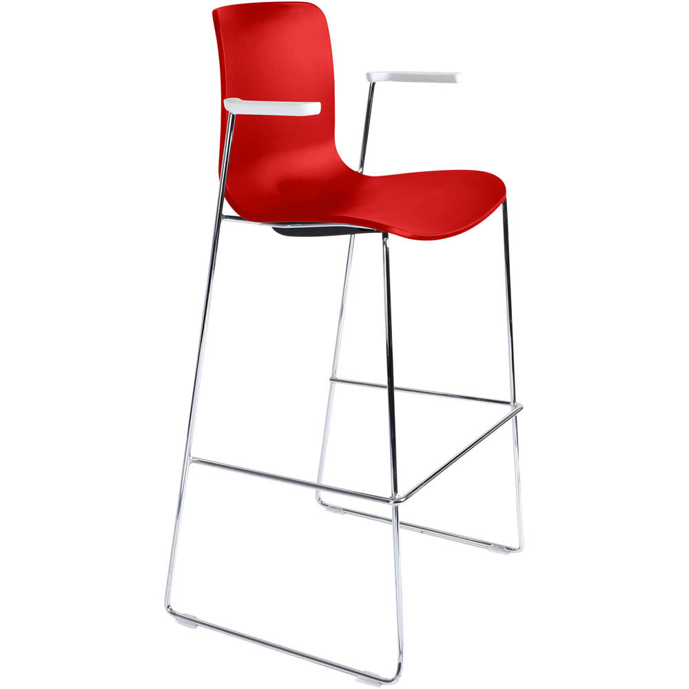 Image for DAL ACTI BAR STOOL SLED BASE HIGH 760MM ARMS WHITE ARM-PADS AND CHROME FRAME POLYPROP SHELL from Office National