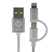 moki 2 in 1 lightning and micro usb syncharge cable white