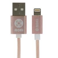 moki syncharge braided cable usb-a to lightning 900mm rose gold