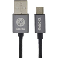 moki syncharge braided cable usb-a to micro-usb 3m silver