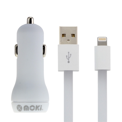 Image for MOKI CAR CHARGER AND SYNCHARGE CABLE USB-A TO LIGHTNING 900MM WHITE from OFFICE NATIONAL CANNING VALE