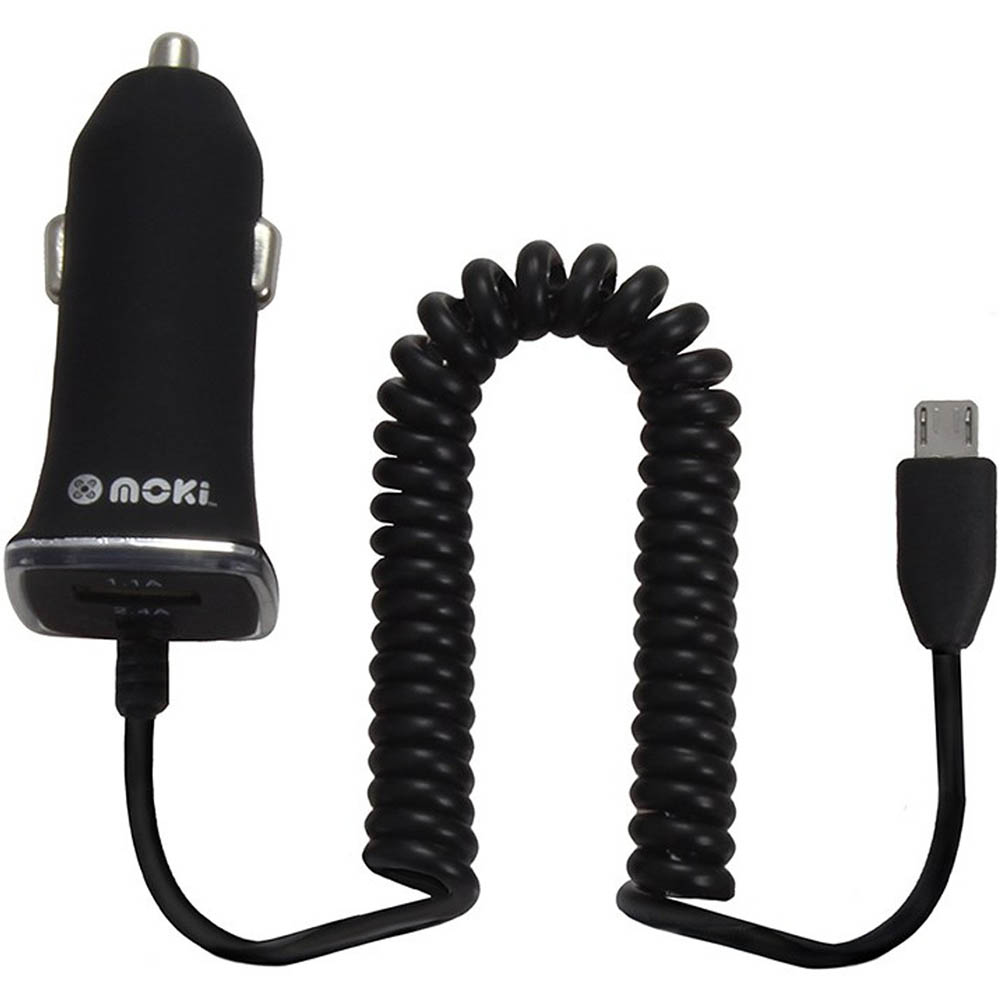 Image for MOKI FIXED CAR CHARGER MICRO-USB CABLE BLACK from PaperChase Office National