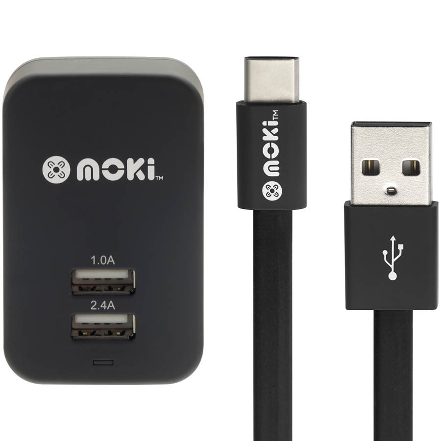 Image for MOKI WALL CHARGER AND SYNCHARGE CABLE USB-A TO MICRO-USB 150MM BLACK from Surry Office National