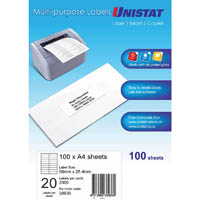 unistat 38936 multi-purpose label 20up 98 x 25.4mm white pack 100