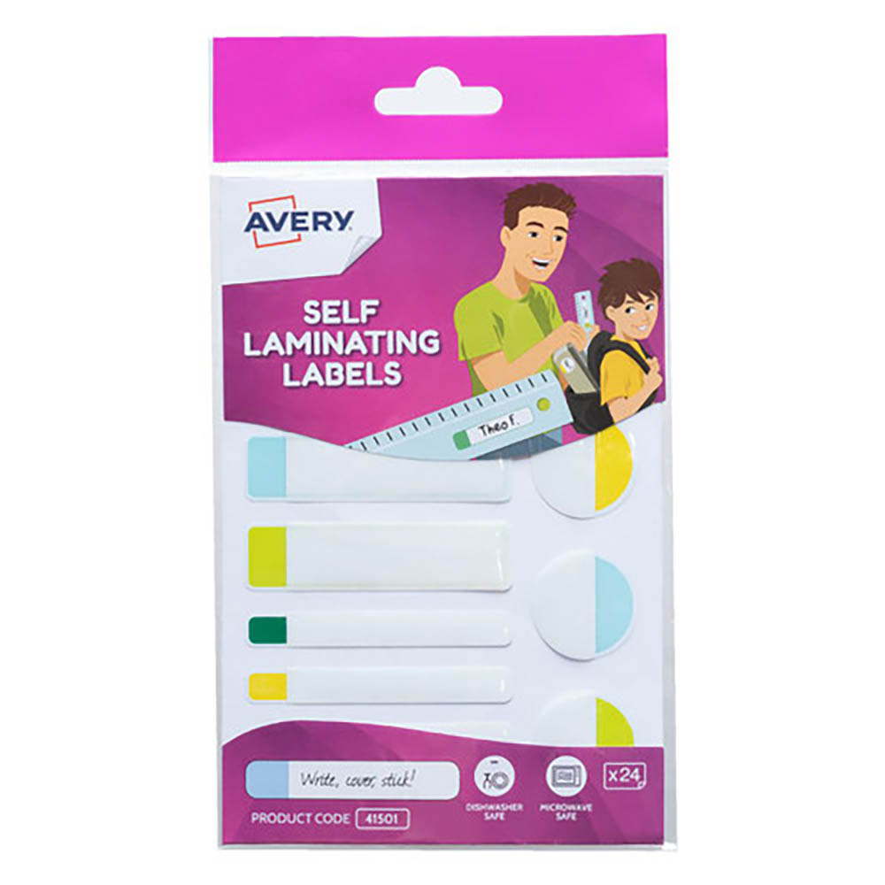 Image for AVERY 41501 KIDS SELF LAMINATING LABELS ASSORTED SHAPES NEON PACK 24 from Two Bays Office National