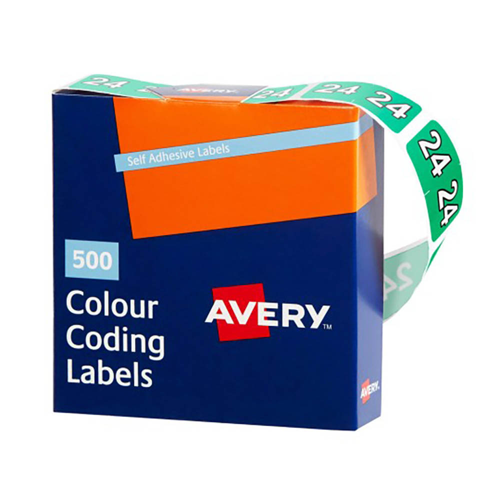 Image for AVERY 43274 LATERAL FILE LABEL SIDE TAB YEAR CODE 24 25 X 38MM GREEN BOX 500 from Our Town & Country Office National