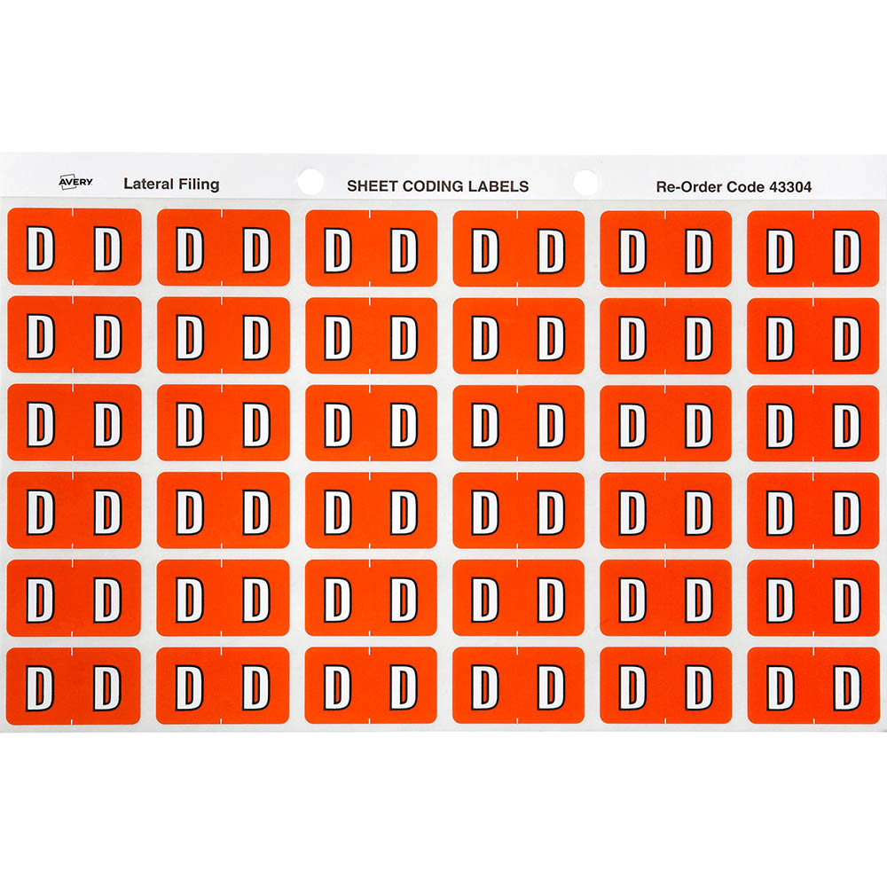 Image for AVERY 43304 LATERAL FILE LABEL SIDE TAB COLOUR CODE D 25 X 38MM DARK ORANGE PACK 180 from Bolton's Office National