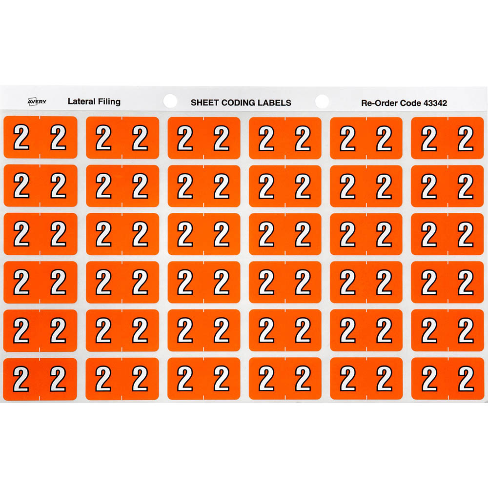 Image for AVERY 43342 LATERAL FILE LABEL SIDE TAB YEAR CODE 2 25 X 38MM ORANGE PACK 180 from OFFICE NATIONAL CANNING VALE