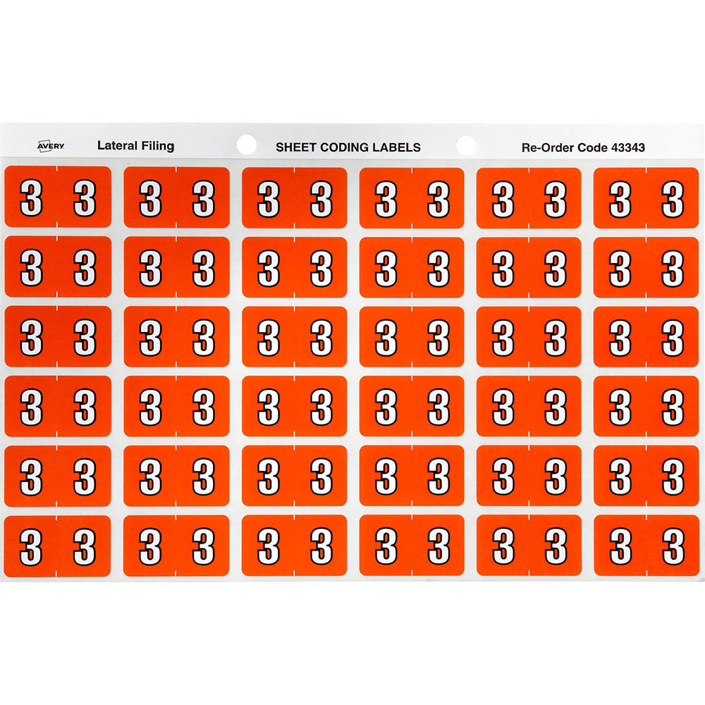 Image for AVERY 43343 LATERAL FILE LABEL SIDE TAB YEAR CODE 3 25 X 38MM DARK ORANGE PACK 180 from OFFICE NATIONAL CANNING VALE