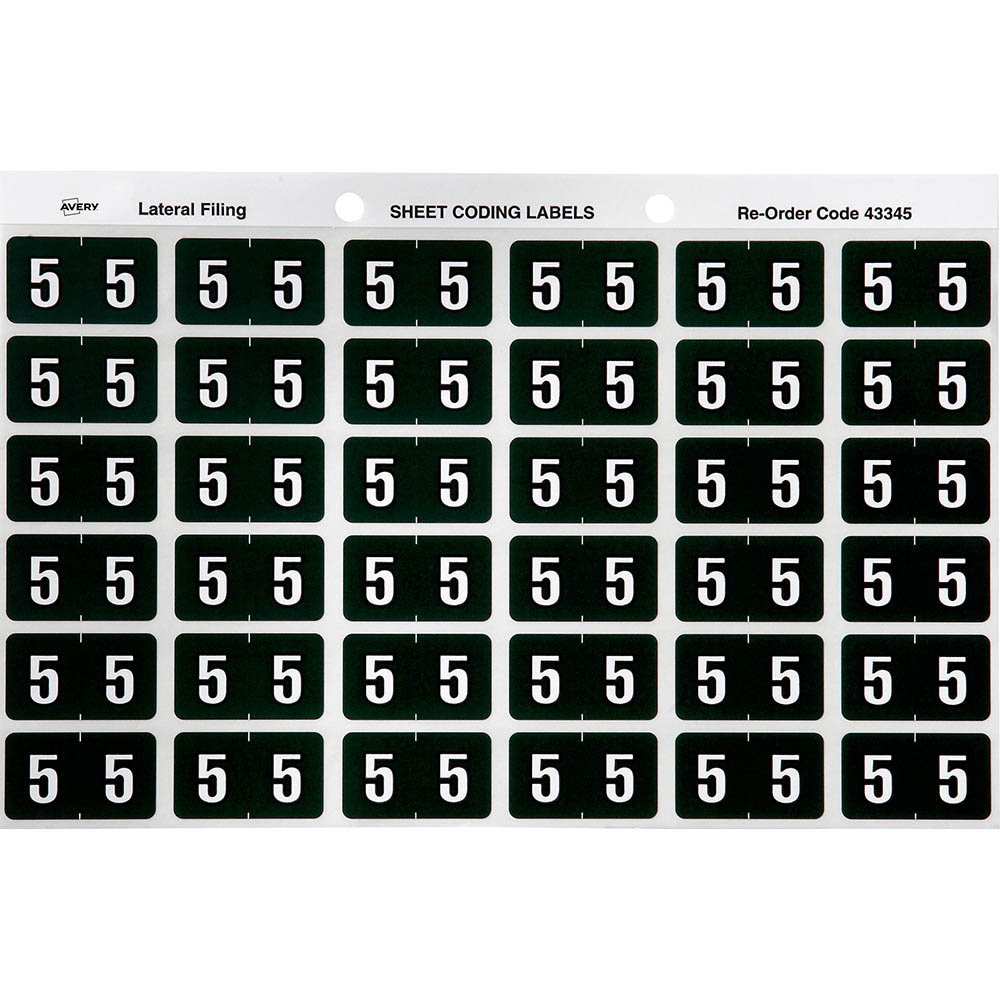 Image for AVERY 43345 LATERAL FILE LABEL SIDE TAB YEAR CODE 5 25 X 38MM DARK GREEN PACK 180 from OFFICE NATIONAL CANNING VALE