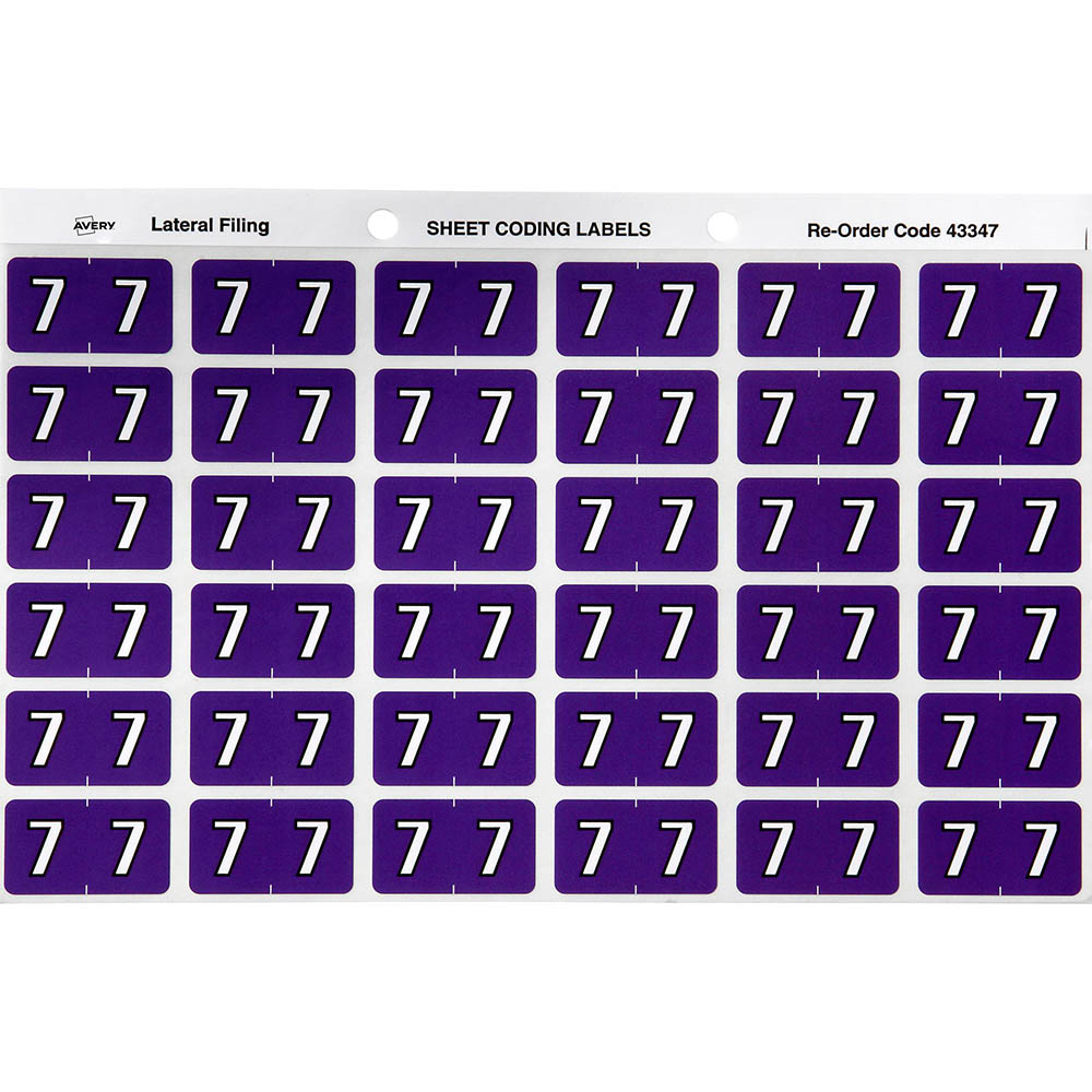 Image for AVERY 43347 LATERAL FILE LABEL SIDE TAB YEAR CODE 7 25 X 38MM PURPLE PACK 180 from Axsel Office National